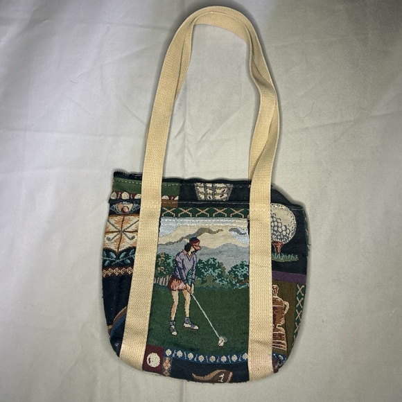 80s 90s Bonnie Reilly Golfing tapestry shoulder bag with pocket - Picture 2 of 3